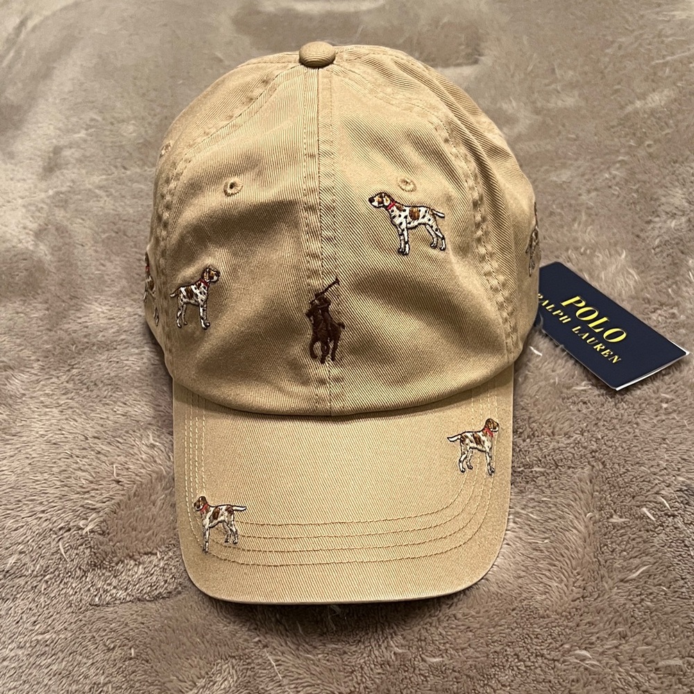 New Mens POLO RALPH LAUREN adjustable hat with embroidered bird dog logo.